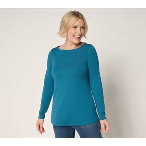 Belle by Kim Gravel Women's Top Plus Sz 3X TripleLuxe Knit Bateau Blue A697840